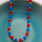 Czech Neon Glass Bead Bracelet in Red and Vibrant Blue