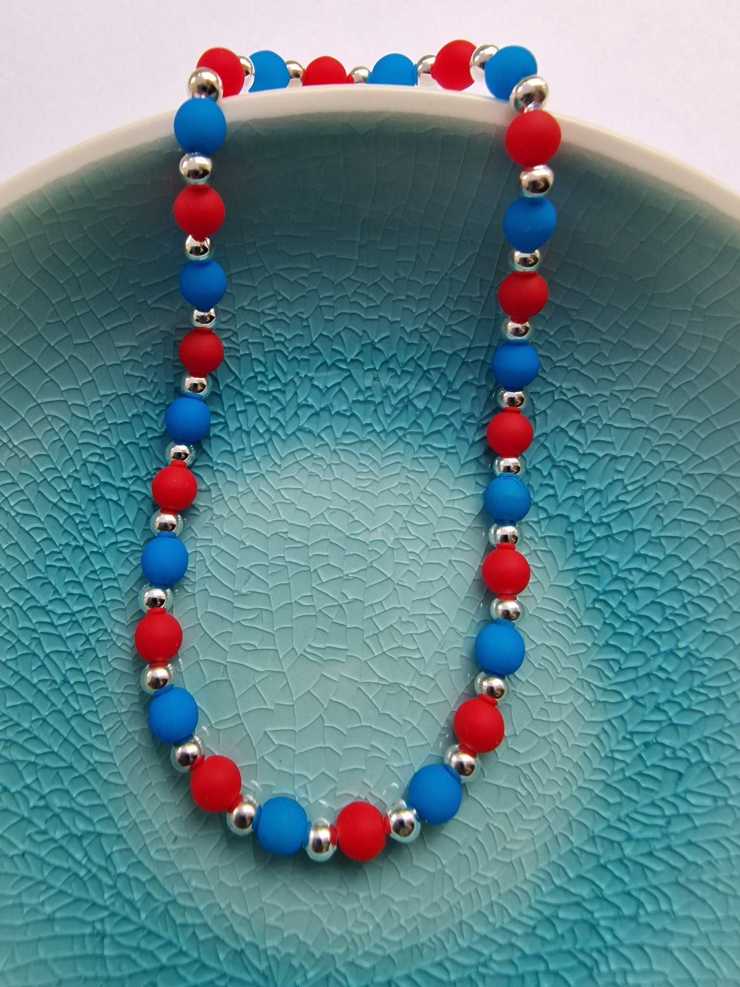 Czech Neon Glass Bead Bracelet in Red and Vibrant Blue