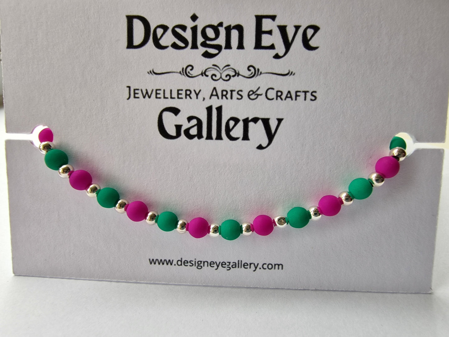Colourful Czech Glass Bead Bracelet in Emerald and Orchid