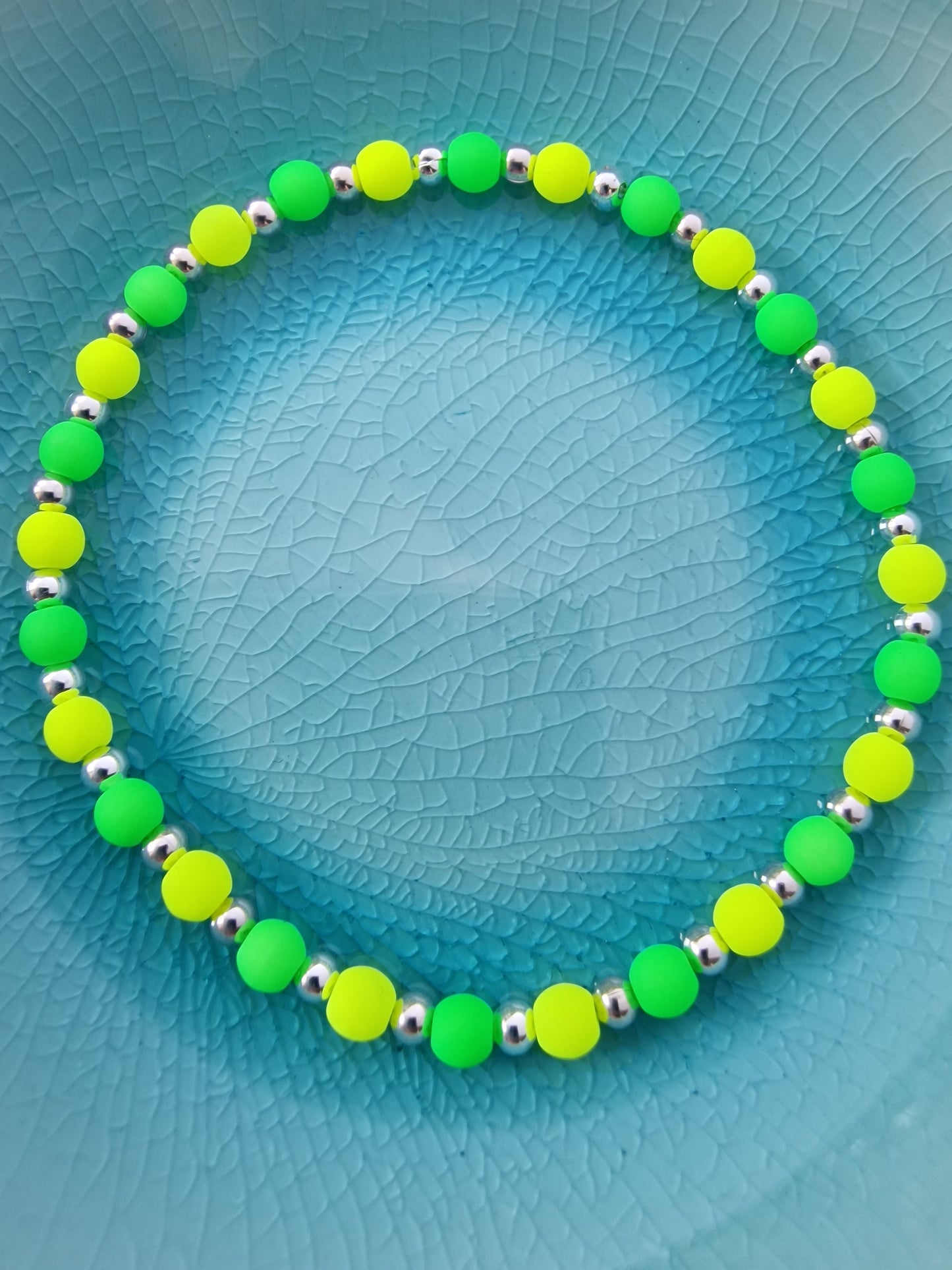 Neon Green and Yellow Czech Glass Bead Bracelet