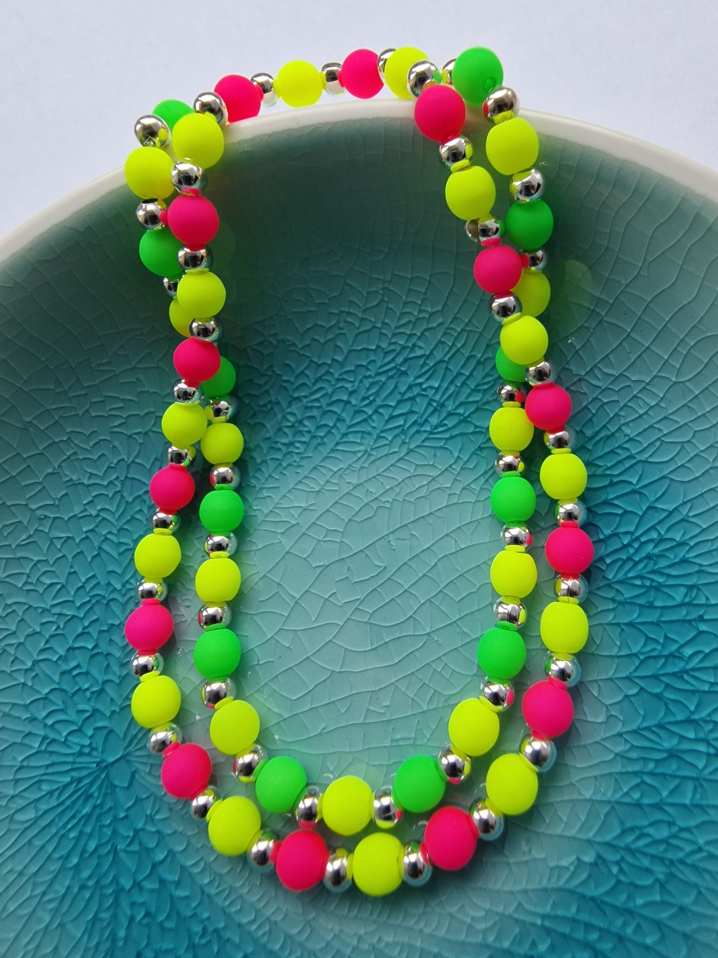 Neon Yellow and Pink Czech Bead Bracelet and Neon Yellow and Pink Bead Bracelet