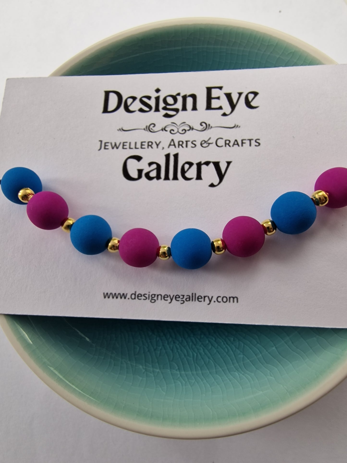 Colourful Neon Czech Glass Bead Bracelet in Blue and Orchid - design-eye-gallery