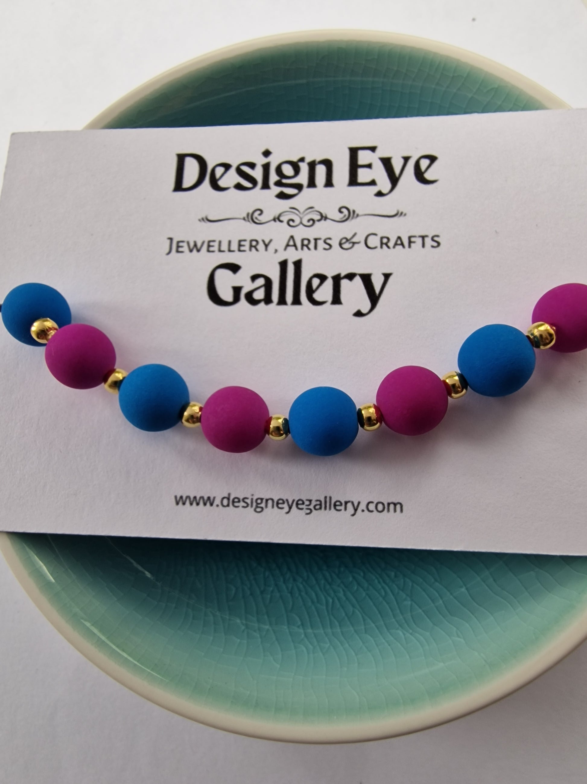 Colourful Neon Czech Glass Bead Bracelet in Blue and Orchid