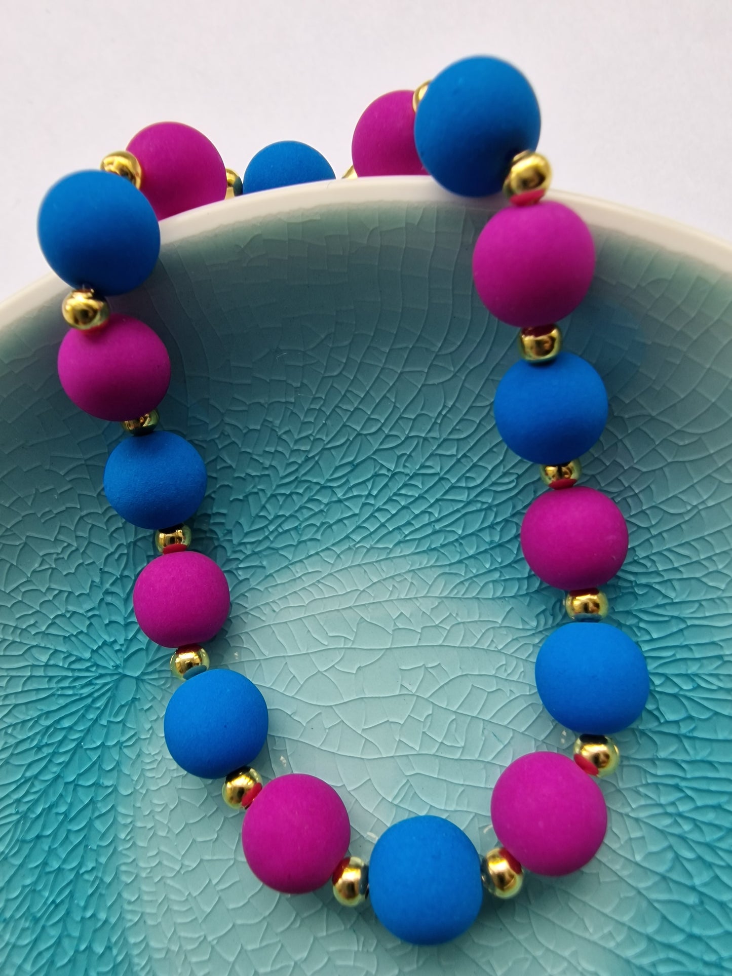 Colourful Neon Czech Glass Bead Bracelet in Blue and Orchid - design-eye-gallery