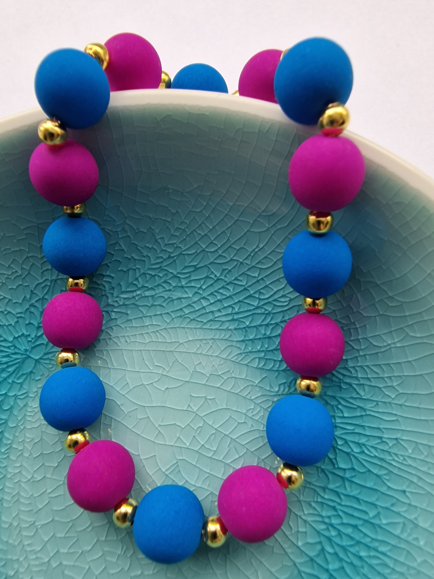 Colourful Neon Czech Glass Bead Bracelet in Blue and Orchid