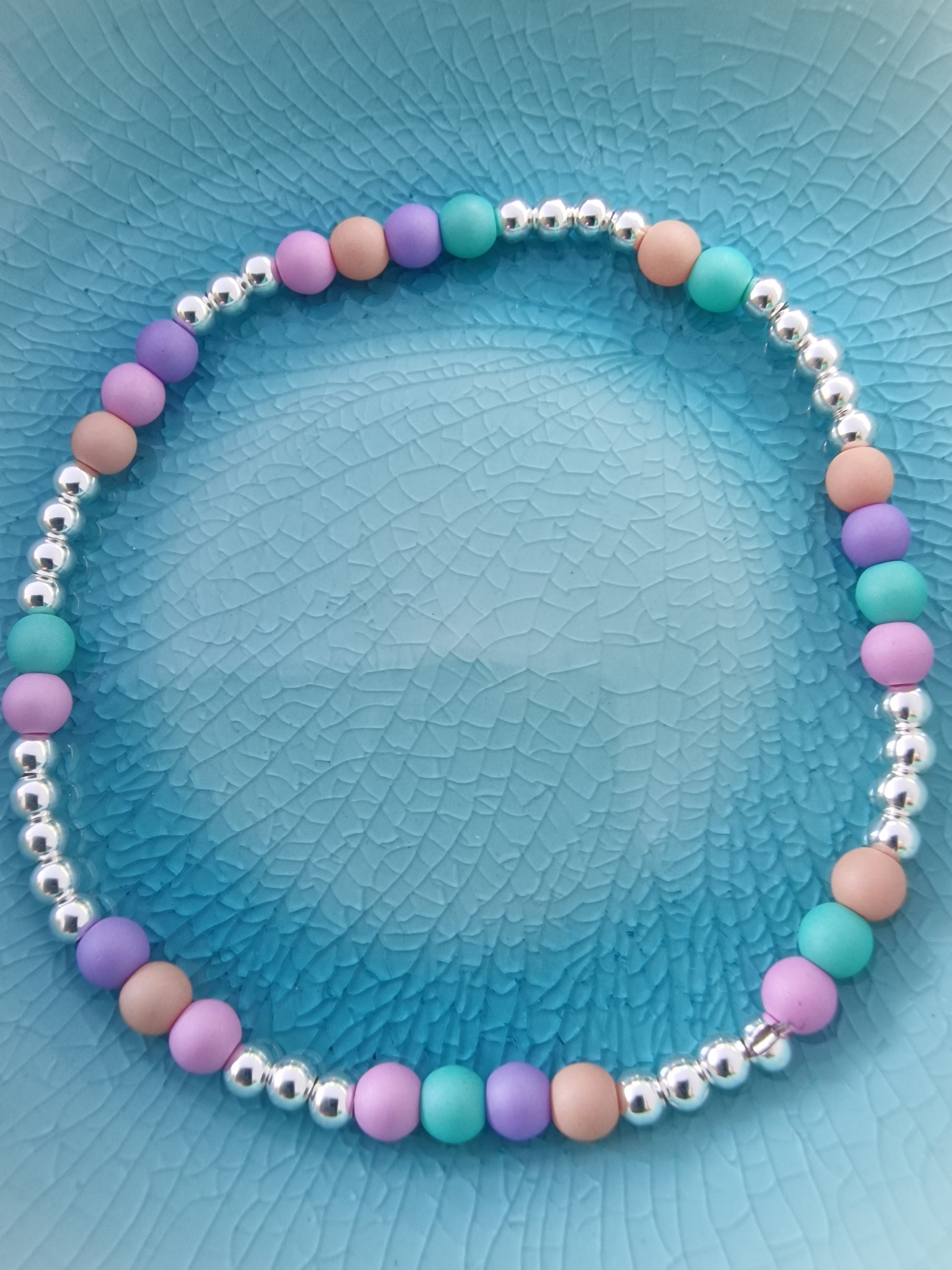 Sterling Silver and Pastel Glass Bead Bracelet