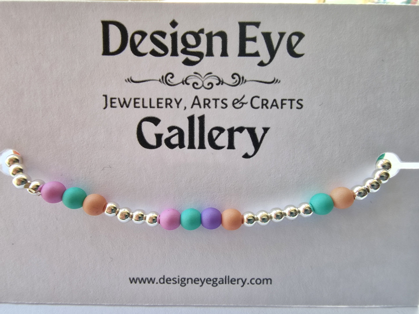 Sterling Silver and Pastel Glass Bead Bracelet