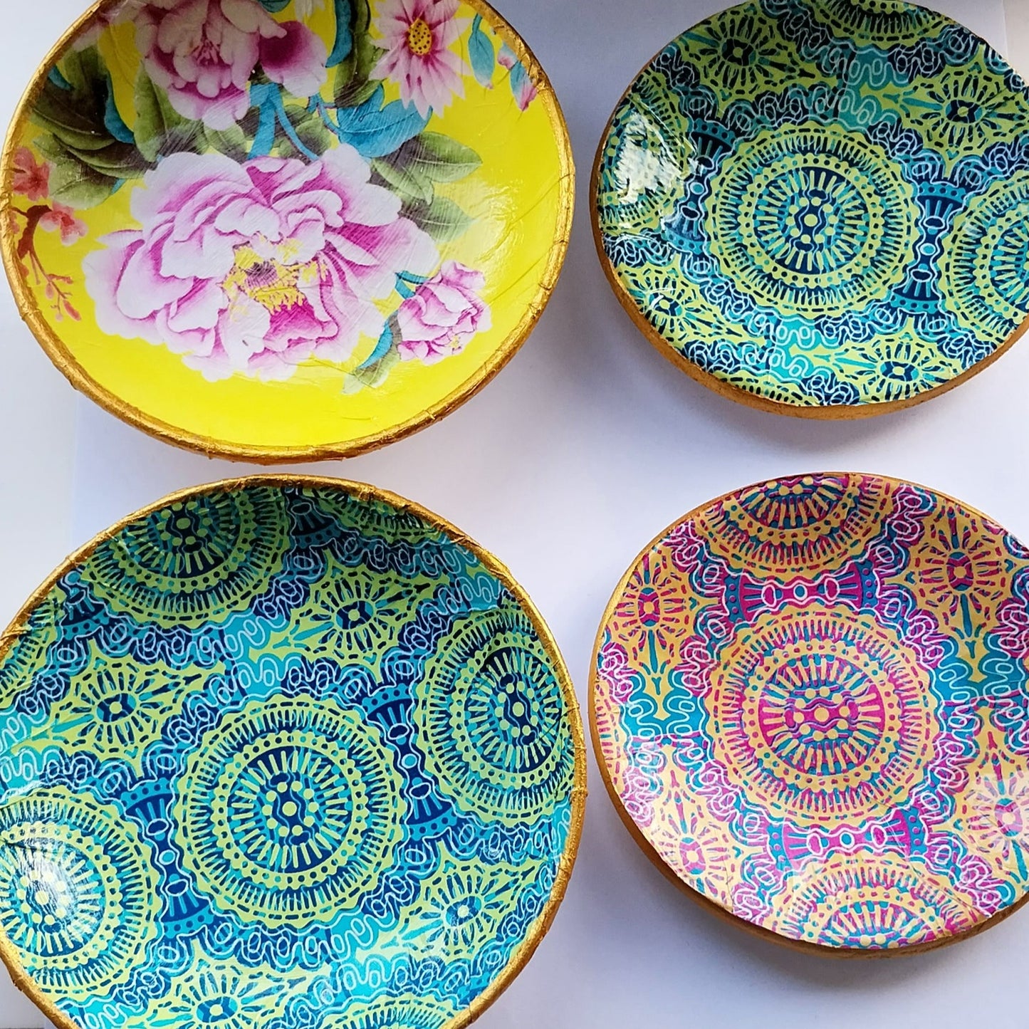 Colourful patterned trinket dishes large and small