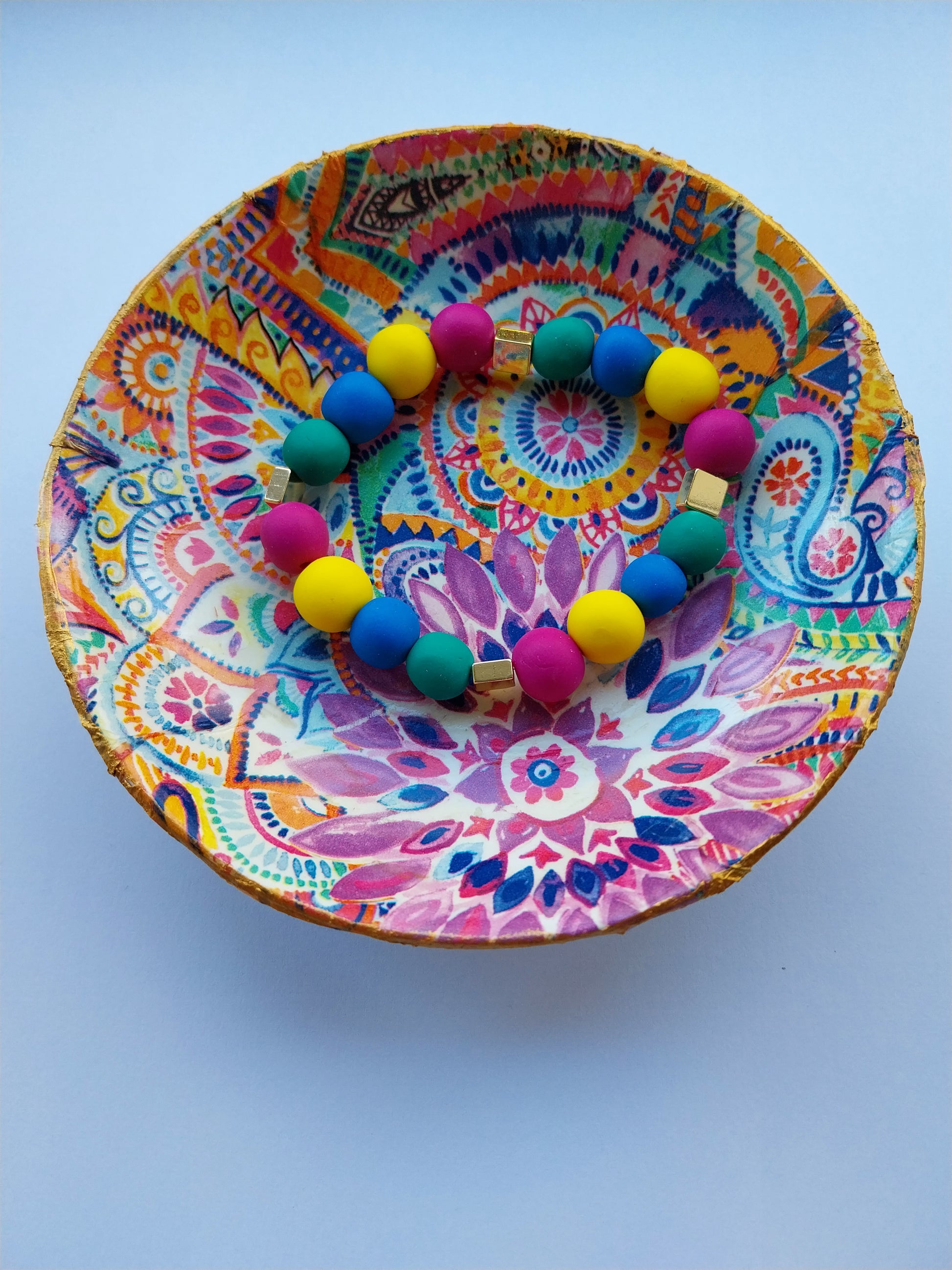 Arty Colourful Trinket Dish with Ceramic Bead Chunky Bracelet