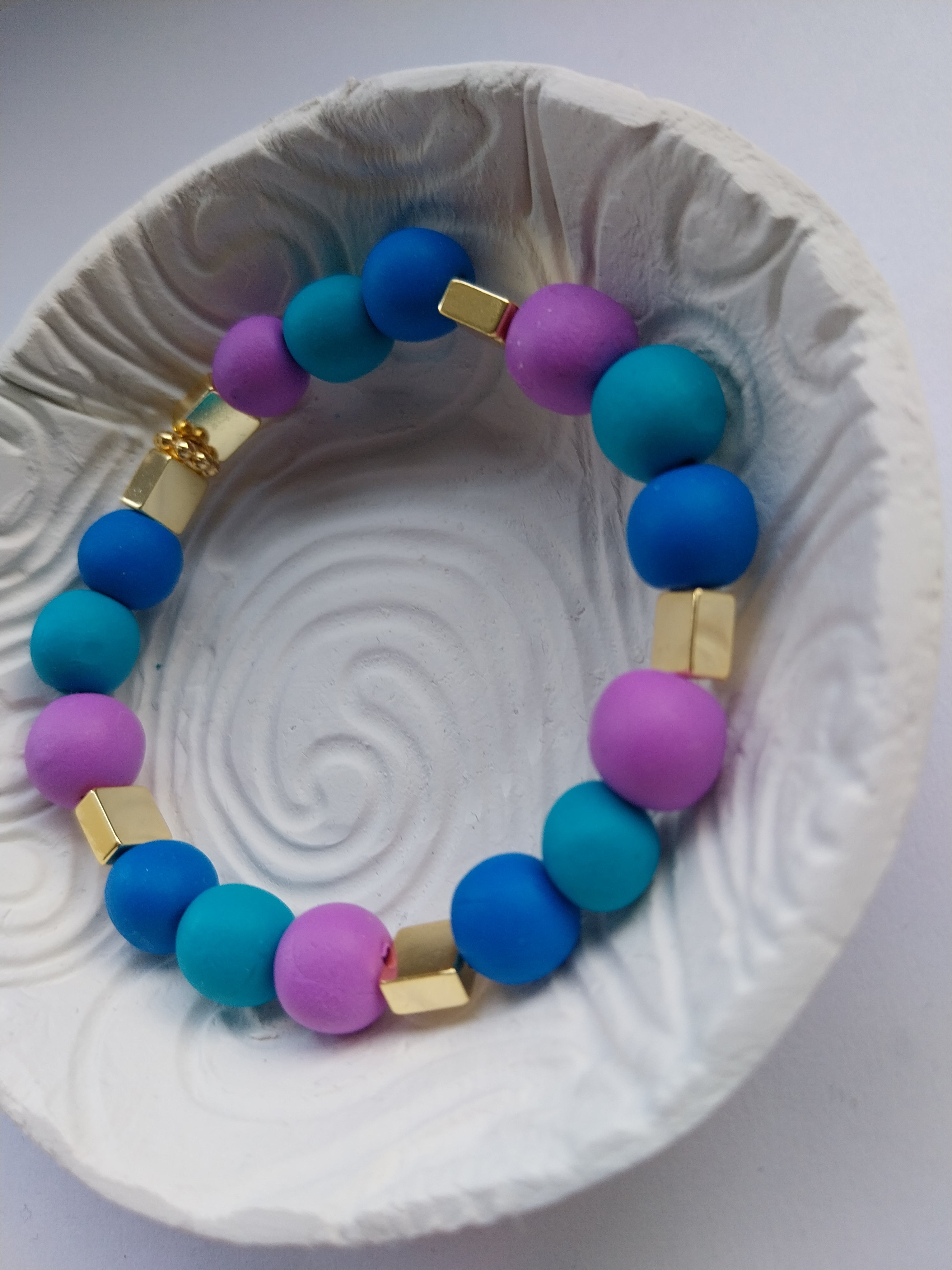 Blue Quartz Custom Beaded Bracelet (Gold)