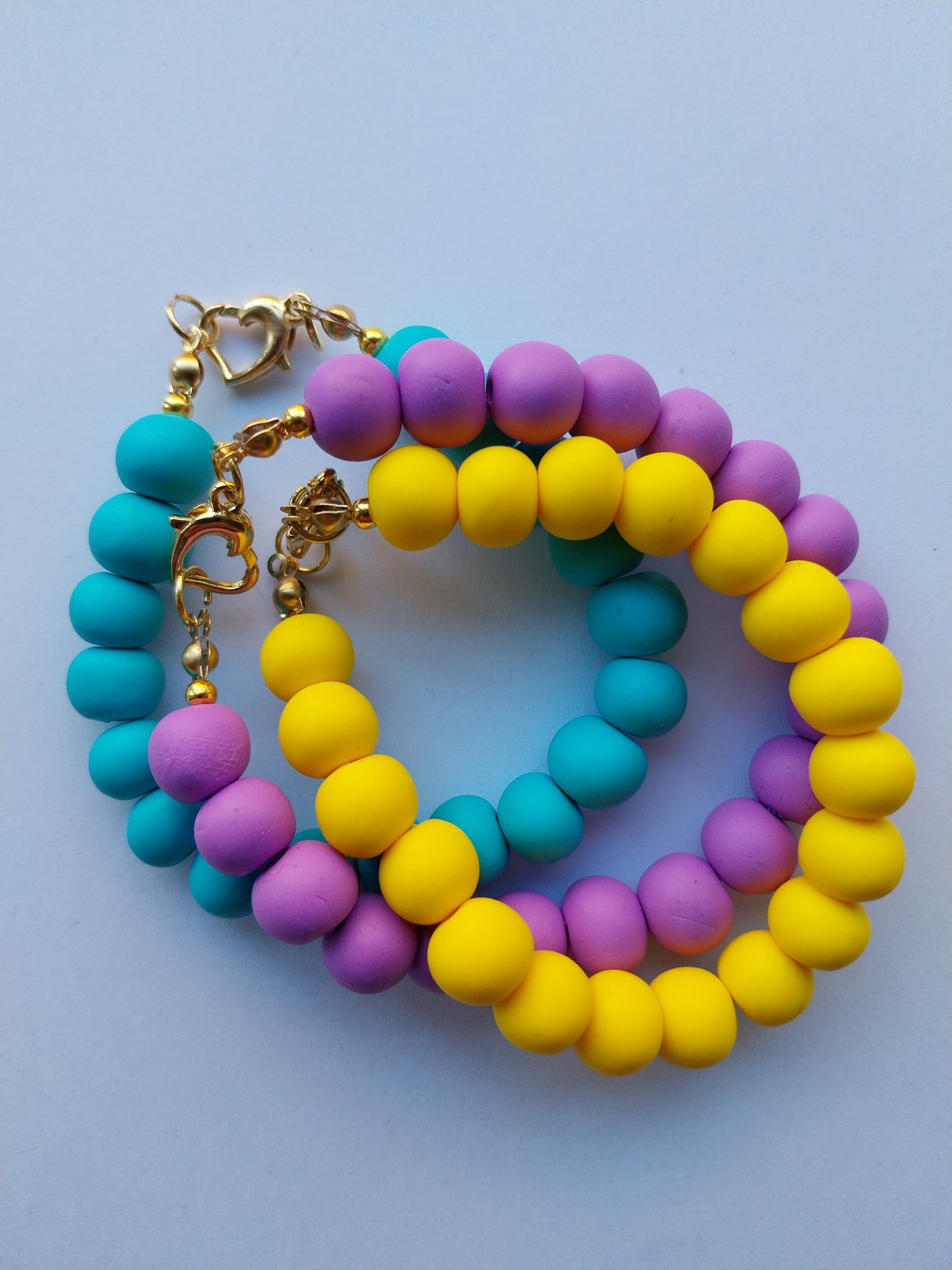 Heart Clasp Turquoise Clay Bead Bracelets - design-eye-gallery