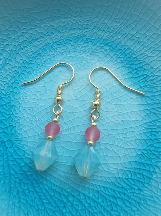 Dangly drop frosted glass and Swarovski bead earrings
