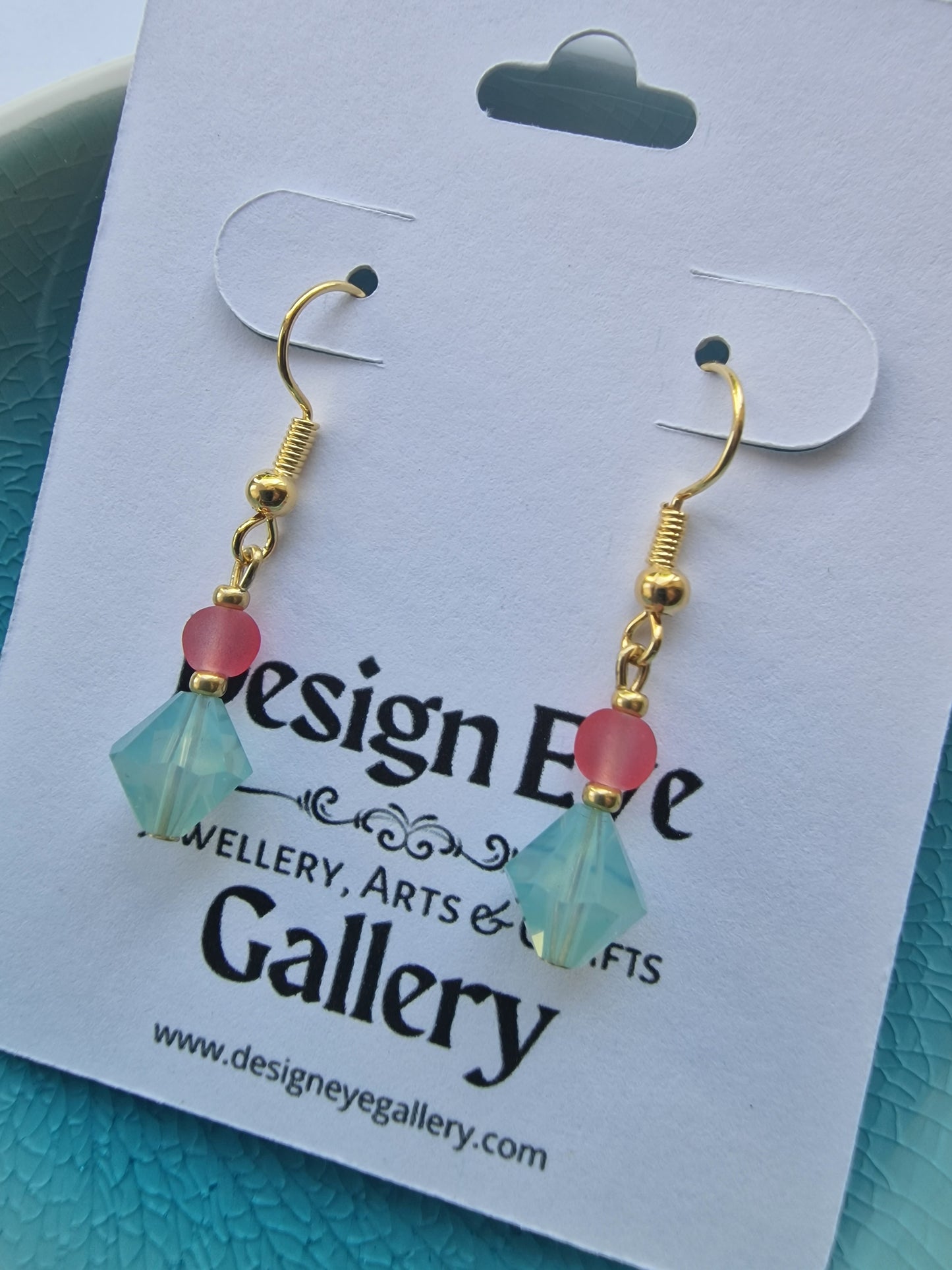 Dangly frosted glass and Swarovski bead earrings