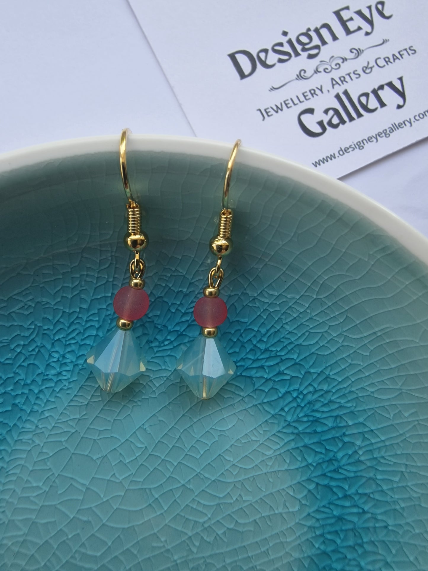 Drop frosted glass and Swarovski bead earrings