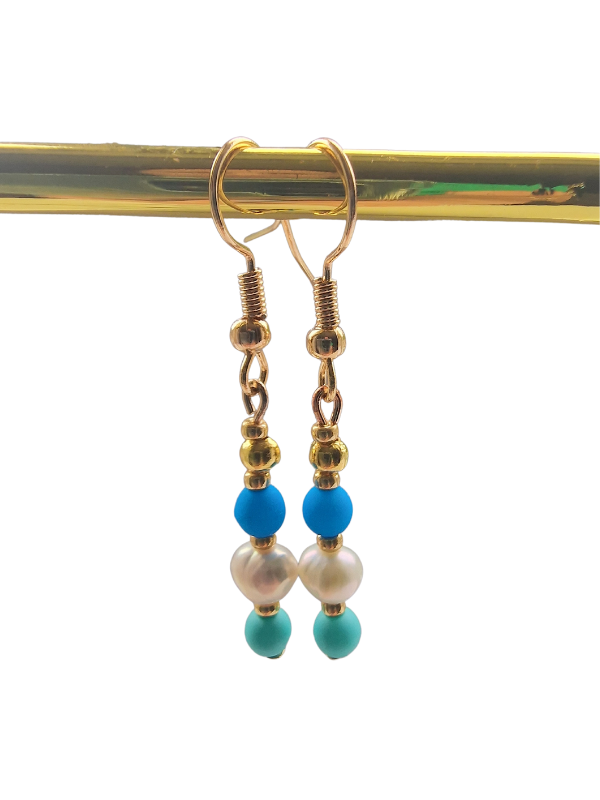 Turquoise & Freshwater Pearl Drop Earrings