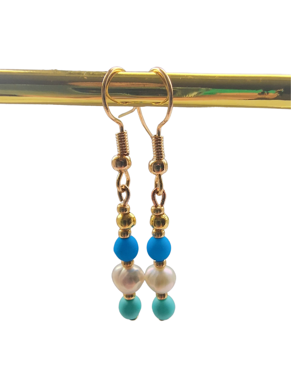 Turquoise & Freshwater Pearl Drop Earrings - design-eye-gallery